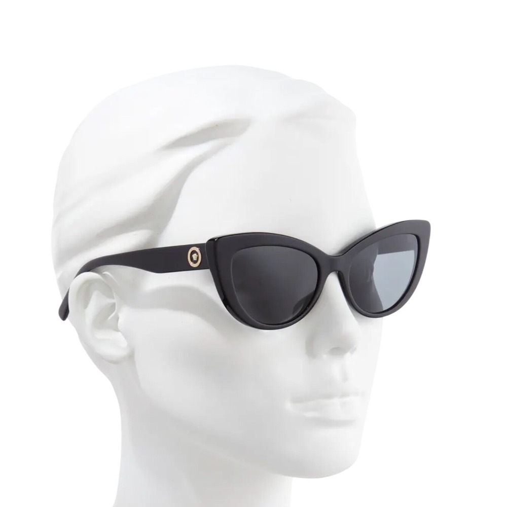 Versace Medusa Biggie Black Cat Eye Sunglasses Gold Tone Hardware Made in Italy
